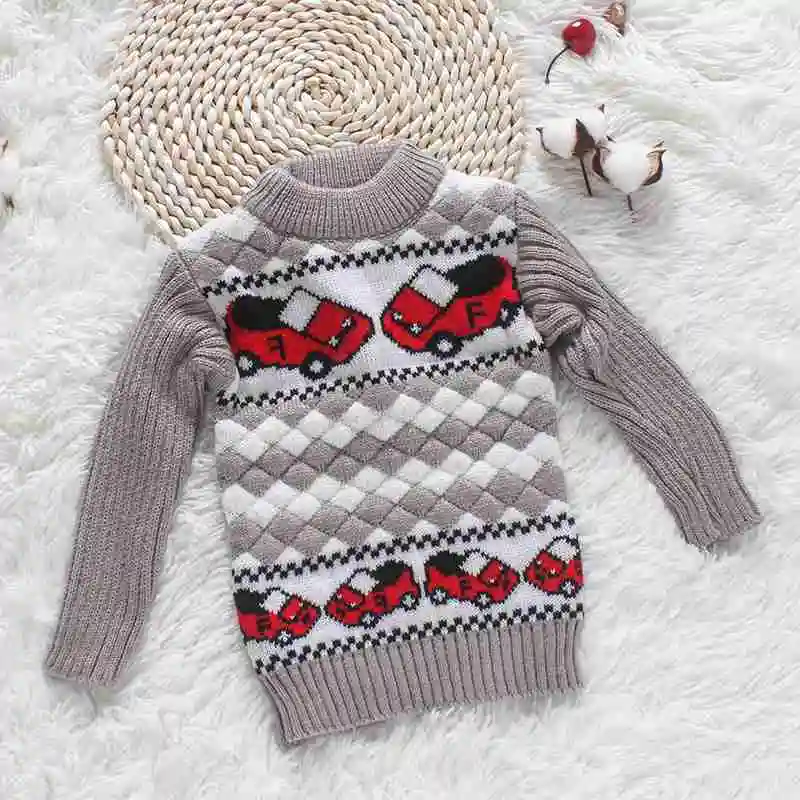 Sundae Angel/свитер для маленьких мальчиков с круглым вырезом, длинными рукавами и рисунком автомобиля, зимние утепленные детские свитера для маленьких мальчиков и девочек - Цвет: As picture