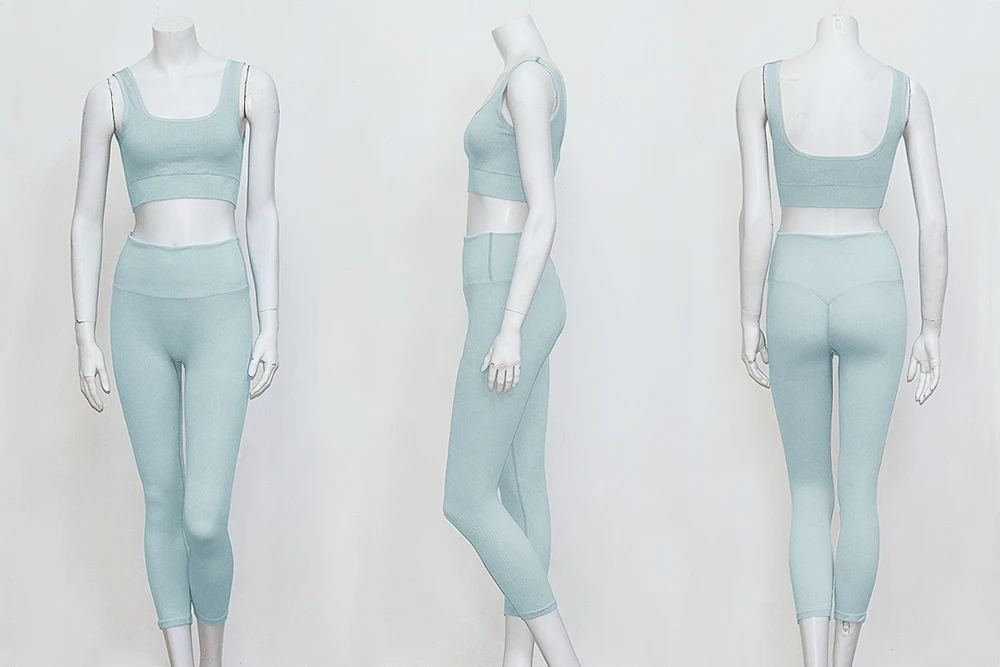 Candy Color Ribbed Tracksuit Women Seamless Knitted Two Pieces Set Backless Crop Top and Pants Matching Set Fitness Outfits