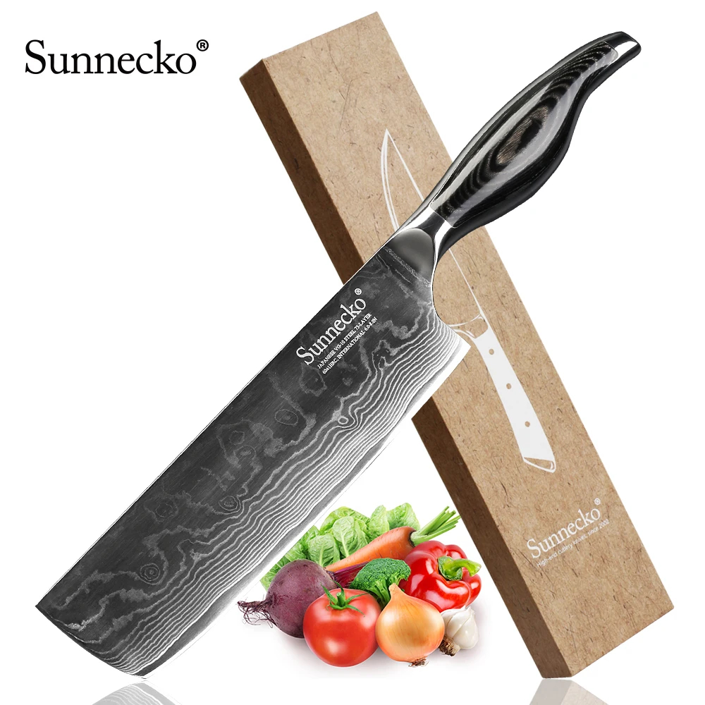 

SUNNECKO 7 inch Cleaver Knife Damascus VG10 Steel Blade Kitchen Knives Meat Multifunctional Sharp Knife with Pakka Wood Handle