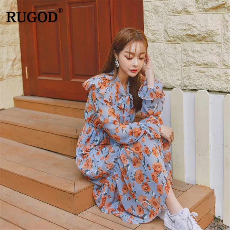 RUGOD/винтажное женское платье с цветочным принтом и расклешенными рукавами
