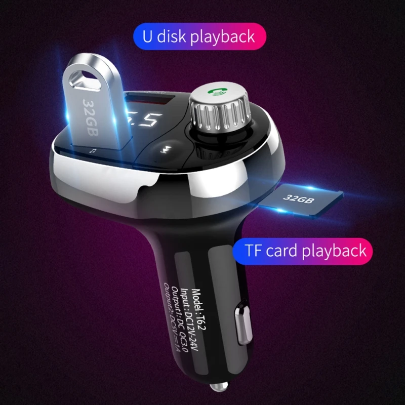 T62 Быстрая зарядка 3,0 автомобильный Bluetooth fm-передатчик с двумя портами usb QC3.0 автомобильное зарядное устройство fm-модулятор MP3-плеер Автомобильная Зажигалка Handfree