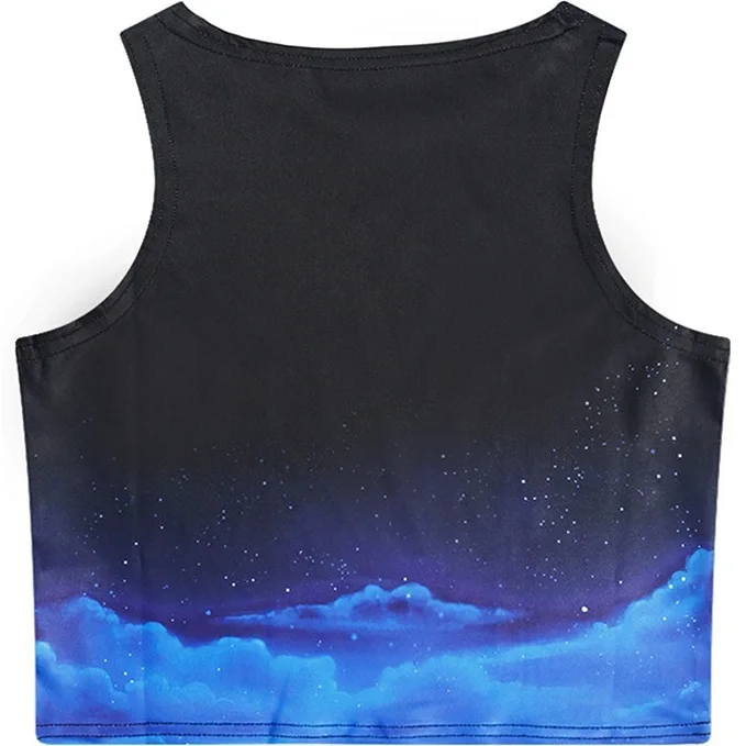 Женский укороченный топ 2018 летний дизайн принт Луны звезды облака приталенный