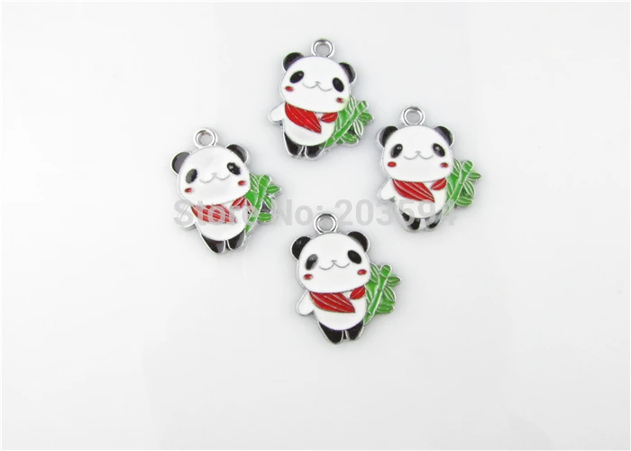 

AE10 100Pcs Mixed Silver Tone Enamel Panda Charms Pendants Jewelry DIY Jewelry Findings Floating Charm 24*22mm