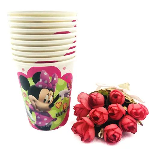 cups 10pcs Минни Маус День Рождения украшения детские одноразовые скатерти чашки тарелки подарок пользу красная посуда baby shower событие девушка - Цвет: cups 10pcs