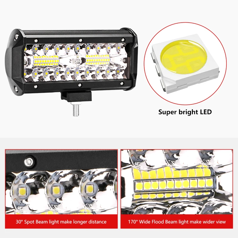Jansite 7&quot LED Light Bar Work 120W IP67 Wide Range Combo Beam Triple Row auxiliary lamp for Offroad/special vehicle SUV | Автомобили и