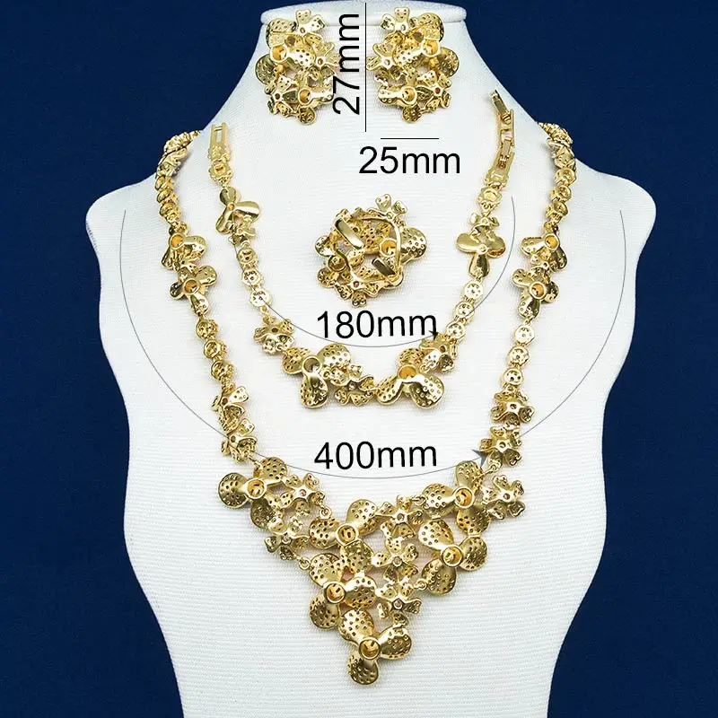 ModemAngel высокое качество нежные цветы фианиты медные 3 тона ожерелье браслет