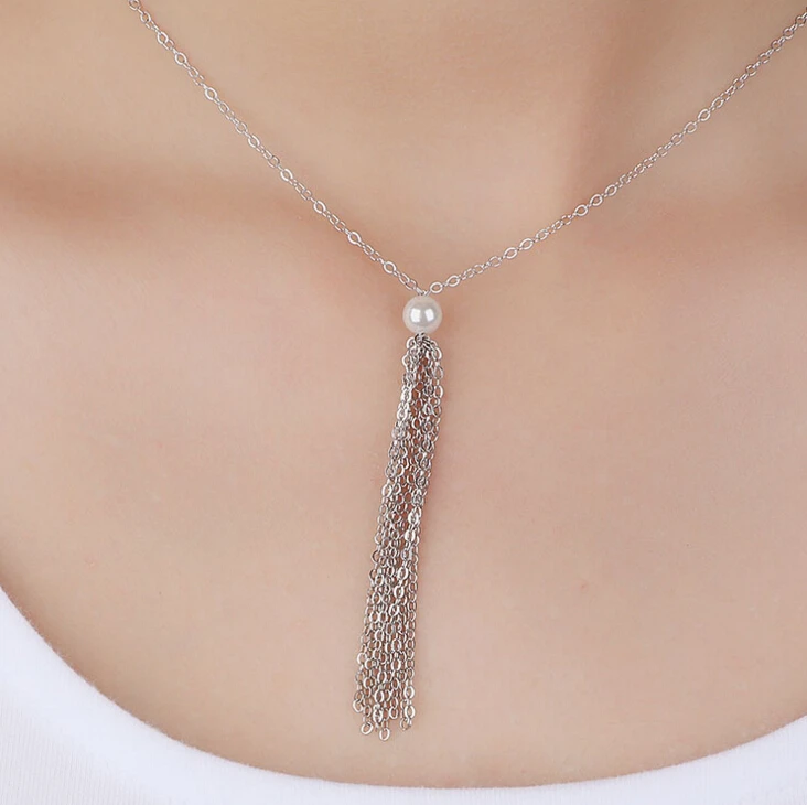 925 Стерлингового Серебра Ювелирные Изделия Длинный Кисточкой Pearl Choker Ожерелье