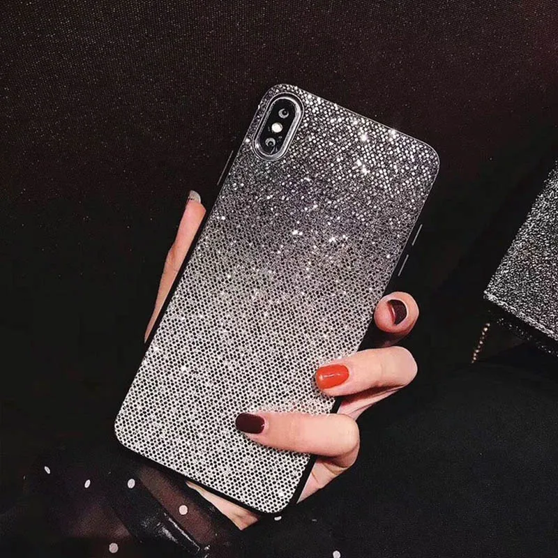 Note10Pro DIY держатель с кристаллами+ меховой шарик+ ремешок чехол для телефона для iPhone 11 PRO MAX 6 6s 8 7 Plus XSMAX XR градиентный блестящий чехол - Цвет: 6