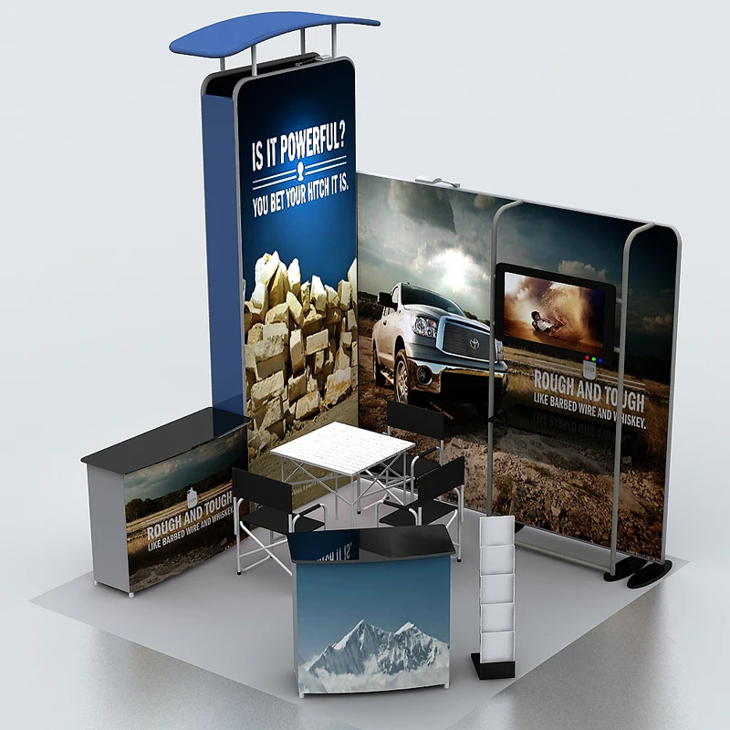 

10ft Tension Fabric Trade show display booth Pop Up banner backdrop wall system kits TV mount Podium with Travel case