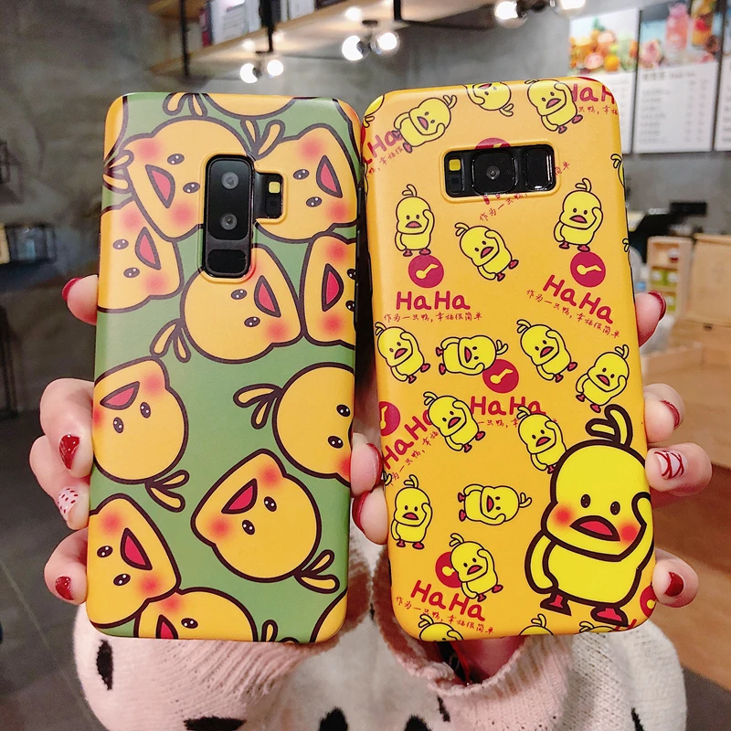3pcs Sam S9plus yellow Duck Case Cute Soft cover For Samsung Galaxy S8 S8plus Note9 note8 Cartoon case + airbag stander+strap |
