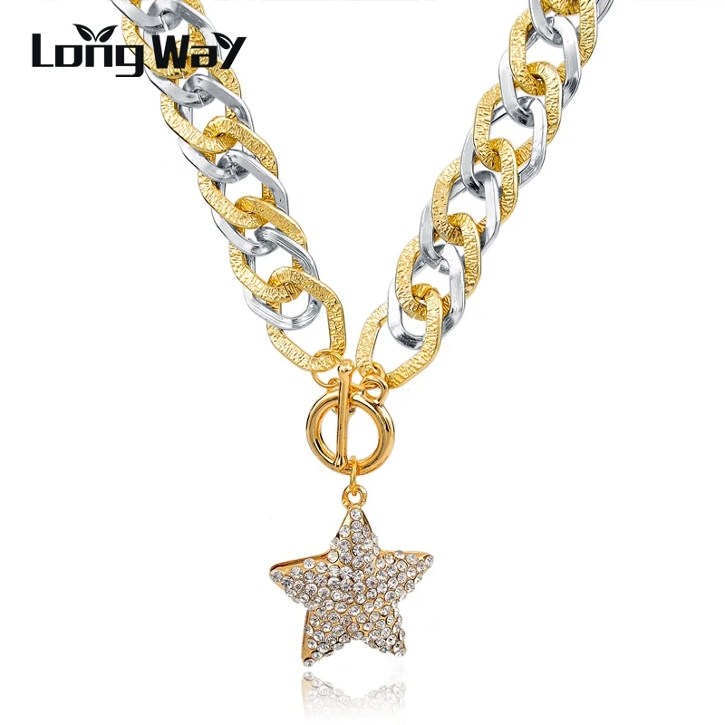 Подвеска в виде звезды со стразами LongWay длинное ожерелье цепочка золотого цвета