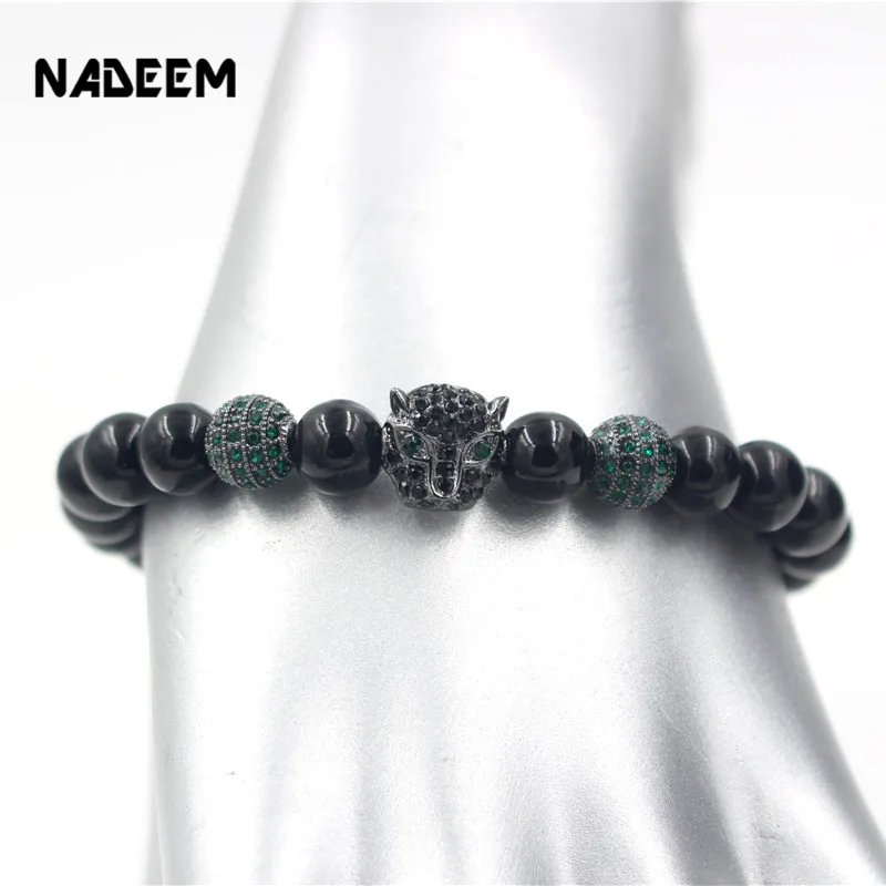NADEEM Newest Arrival Fashion Men's Micro Pave CZ Leopard Head Charm Braided Macrame Bead Bracelet Adjustable Punk | Украшения и