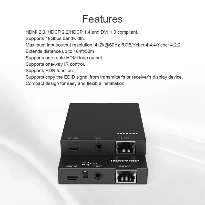 2020 18 Гбит/с HDMI удлинитель 4K IR x 2K @ 60 Гц 2 порта 0 петля передатчик приемник более Cat6