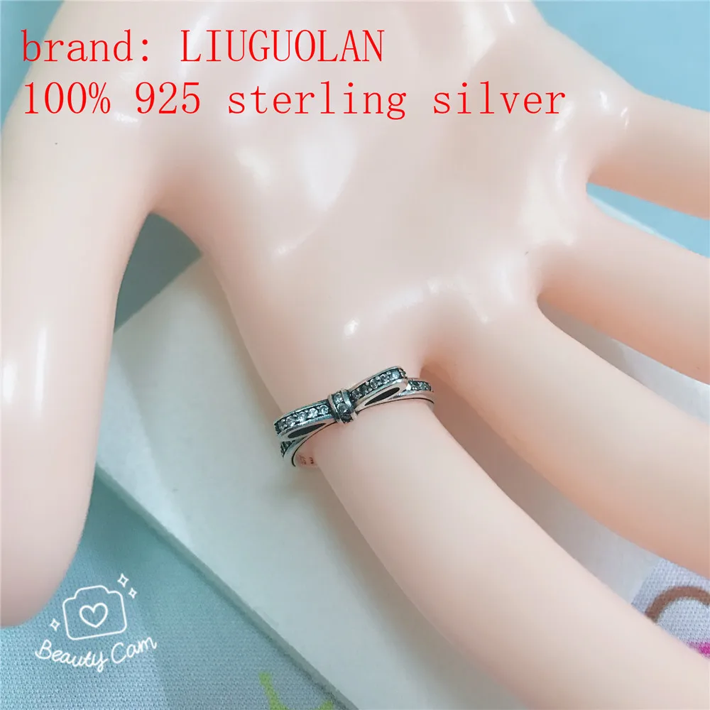LIUGUOLAN 100% 925 sterling silver rings butterfly bow decoration charms beads ring fashion women DIY jewelry with clear cz | Украшения и