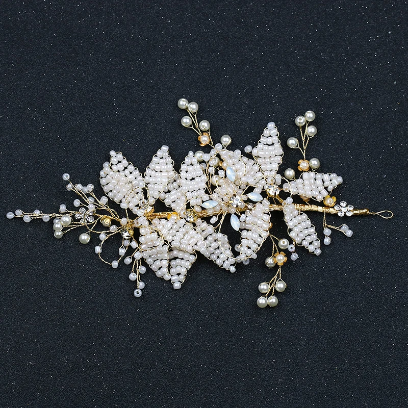 New Design Pearl Bride Headband Gold Headpiece Elegant Flower For Girl Women Wedding Hair Accessories |