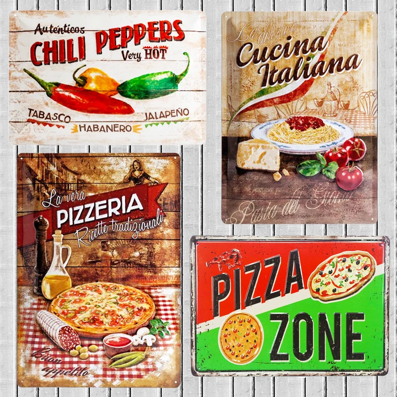 &quotPizza Zone&quot деревенский Ретро винтажный оловянный знак бар для паба домашний