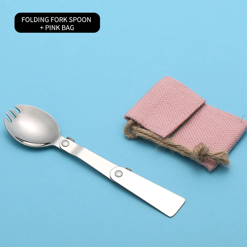 Multifunctional Pink WORTHBUY многофункциональная портативная складная ложка, 304 нержавеющая сталь, столовая суповая ложка для детей, походная чайная, кофейная ложка с сумкой - Цвет: Multifunctional Pink