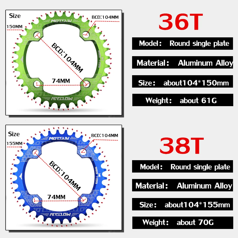 MOTSUV круглая узкая широкая цепь MTB горный велосипед 104BCD 32T 34T 36T 38T коленчатый набор