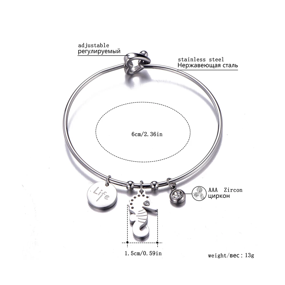 Simple Crystal Round Seahorse Bangle For Women Charm LOVE Cuff Bracelets&ampBangle Top Color Brand Couples Jewelry 2019 Gift | Украшения и