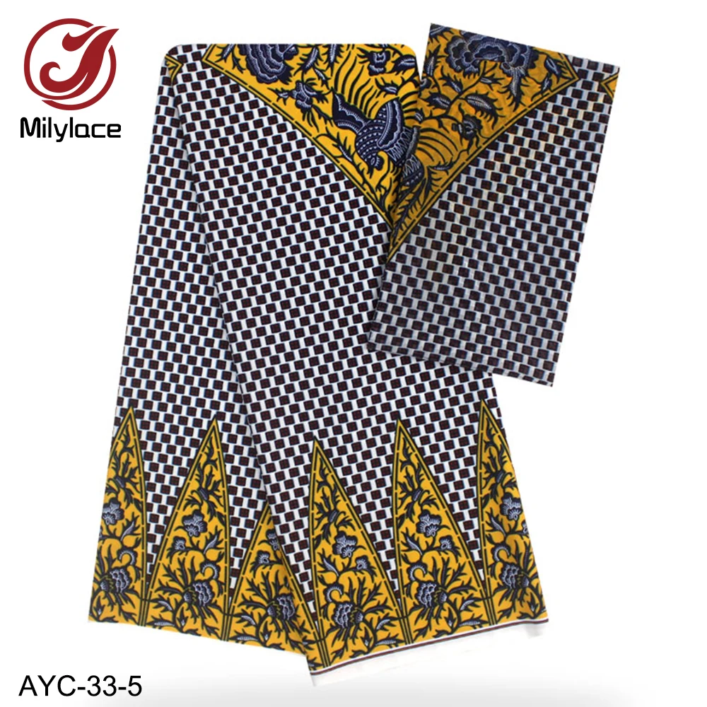 Milylace African printing satin fabric 4 yards+digital chiffon 2 yards wax for clothes AYC-33 | Дом и сад