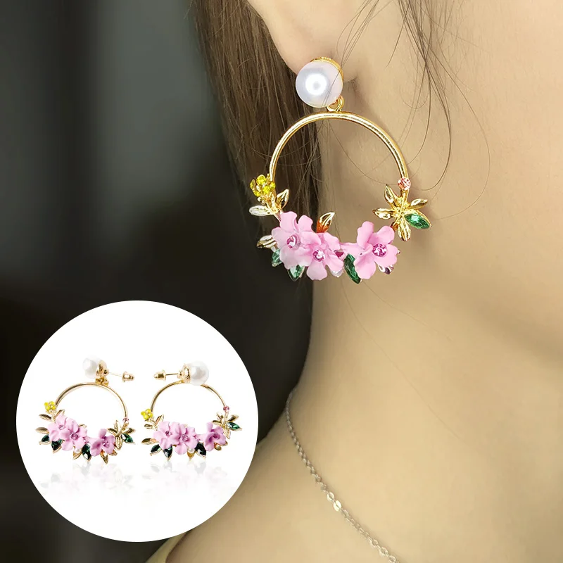 Сладкий жемчуг круглый цветок серьги Мода Леди Корейский Розовый Фиолетовый