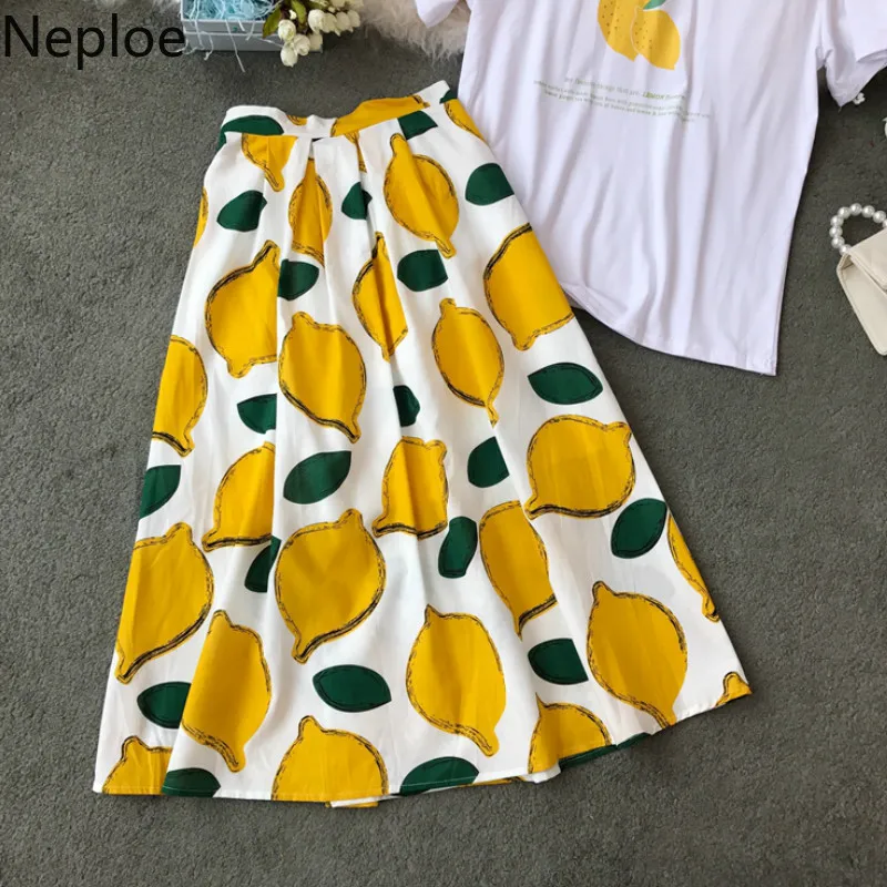 Neploe из двух частей комплект Для женщин летнее платье с лимонным принтом круглым