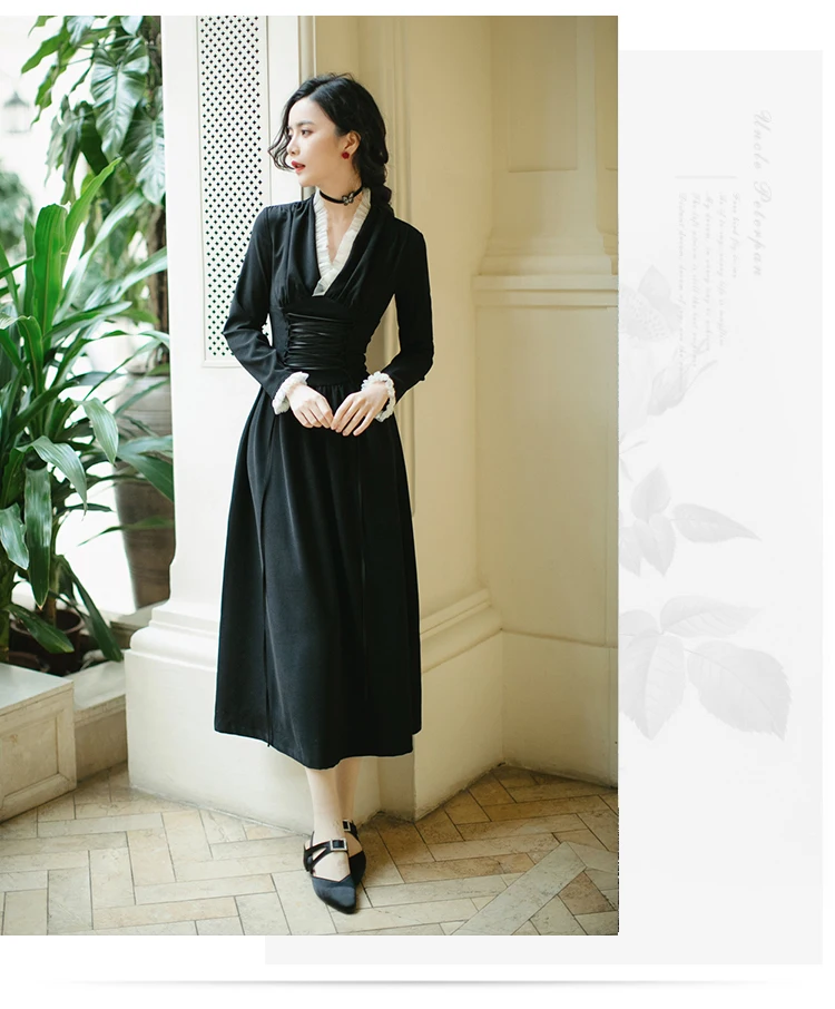 Женское платье во французском стиле черное весеннее в ретро 2019|Женские платья| |