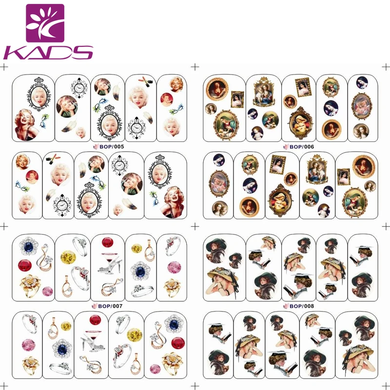 БОЛЬШОЙ BOP5 8/Set (4 КОНСТРУКЦИЙ В 1). Вода пропуск Ногтей Наклейки Монро и Gem &