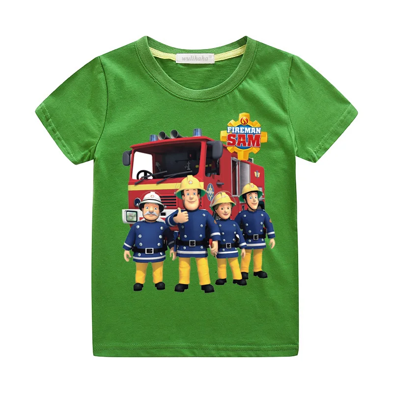 Green T-shirts Детские футболки с рисунком пожарного Сэма для мальчиков и девочек Детские футболки с короткими рукавами, детские летние футболки с круглым вырезом, топ, костюм одежда для малышей, ZA074 - Цвет: Green T-shirts
