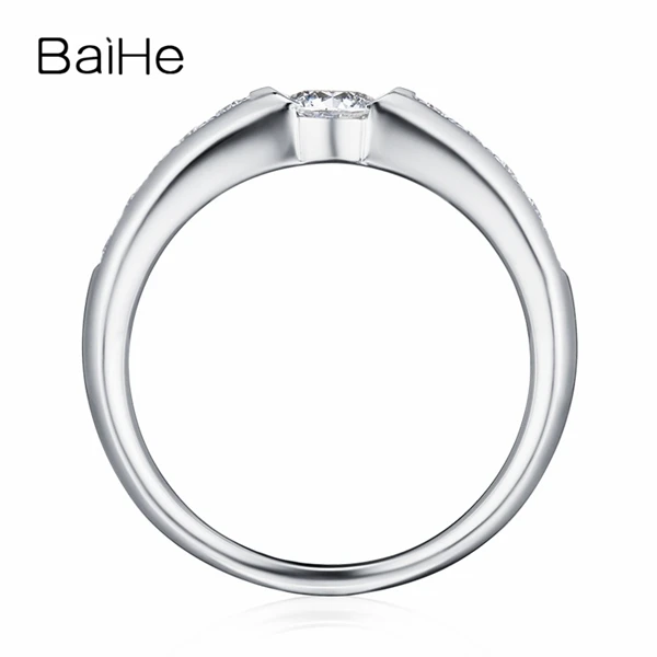 BAIHE Solid из белого золота 18 карат 0.20CT Certified H/SI круглый из натуральной Diamond Обручение Для женщин модный подарок для ювелирных изделий Кольцо