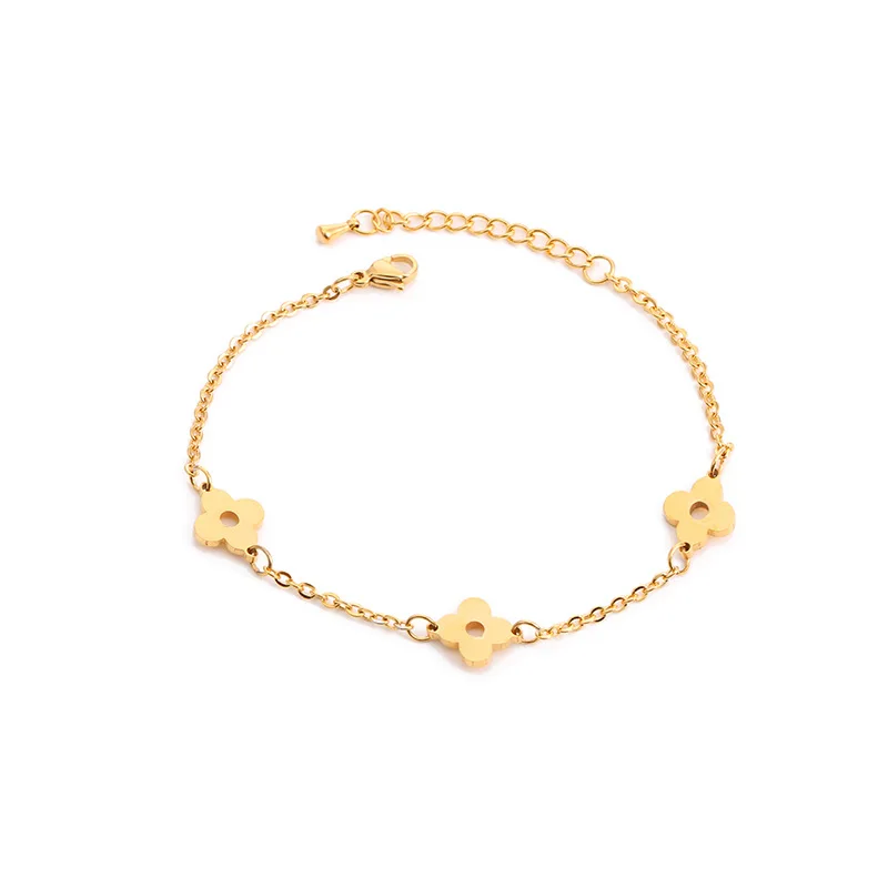 Gold Lucky Four Leaf Clover браслет для женщин Женский 3 цвета нержавеющая сталь звено цепи браслеты ручной работы ювелирные изделия Pulseira Moda - Окраска металла: Gold