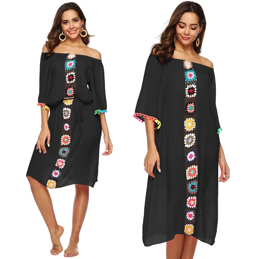 Женское шифоновое пляжное платье с принтом в стиле бохо свободное для вечеринки