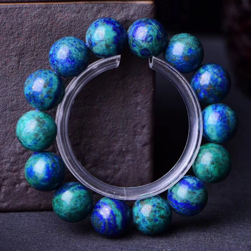 Браслет из натурального камня темно синего и зеленого цвета 16 мм|Плетеные