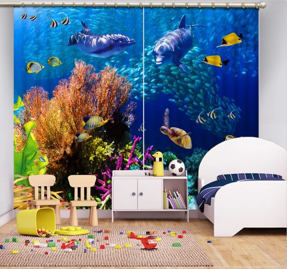 customize 3d curtains for living room bedroom window kids girls Ocean World blackout | Дом и сад