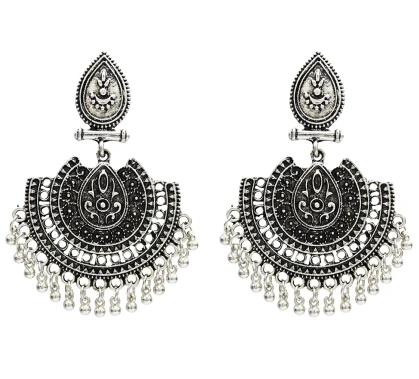 Индийские серьги для женщин, окисленная Jhumka, золото, серебро, большая Длинная кисточка, колокольчики, висячие серьги, цыганская турка, Этнические украшения - Окраска металла: 5110 S