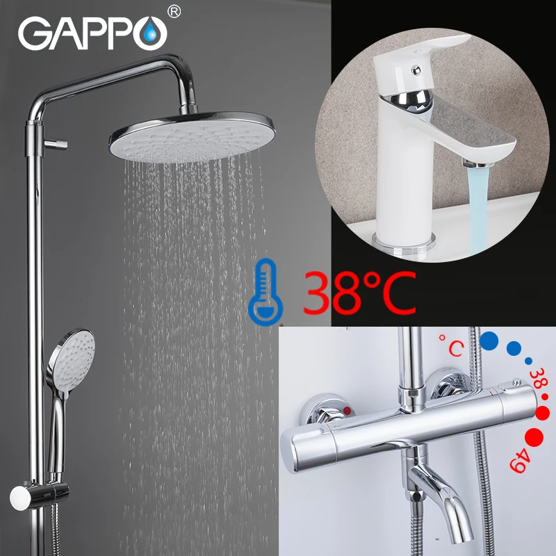 

GAPPO Душевая система белый хром термостатический смеситель для душа в ванной комнате смеситель настенный ванная душевая головка набор смеси...