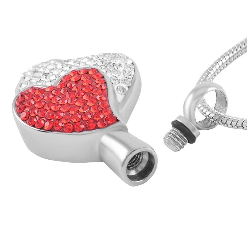 IJD9324 White And Red Crystal Double Heart Stainless Steel Cremation Pendant Necklace Women Keepsake Urn ashes Memorial Jewelry | Украшения