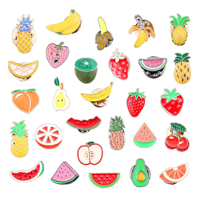 Женская Брошь с эмалью арбуз клубника апельсин банан ананас вишня авокадо |
