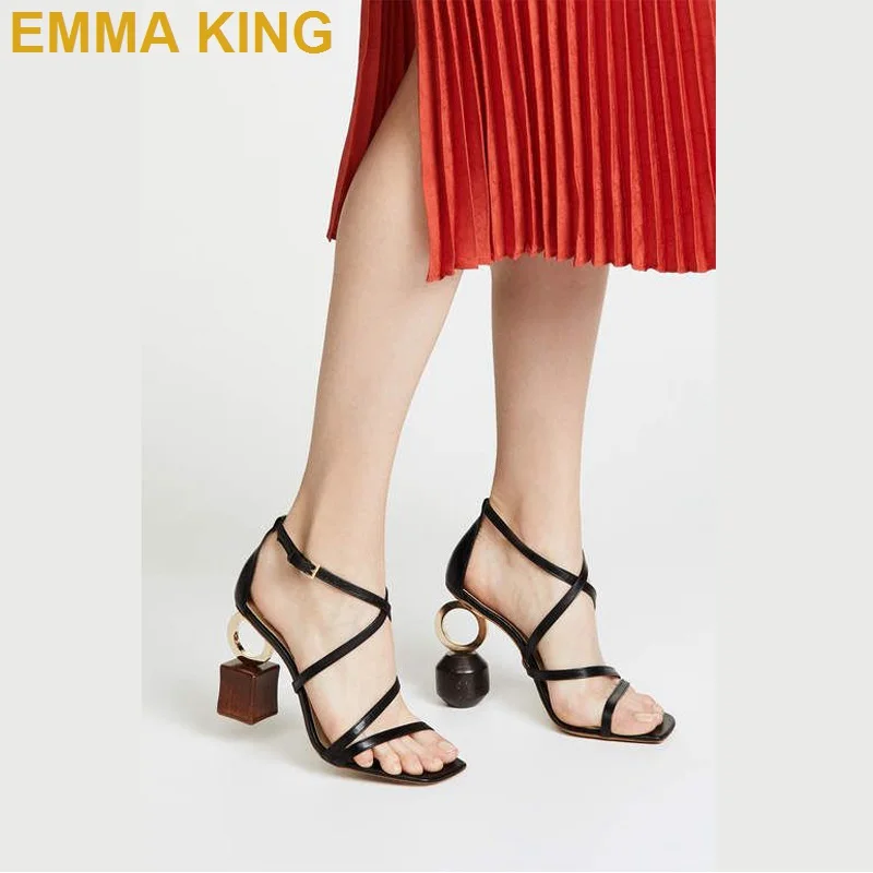 

Fashion Toy Bricks Strange High Heel Sandals Summer Runway Shoes Square Toe Ankle Buckle Sexy Ladies Sandals High Heels 35-40