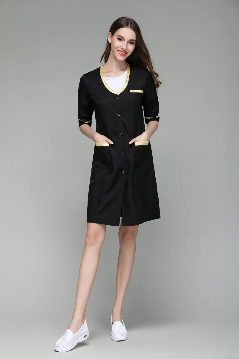 Новинка лета 2017 приталенная черная униформа для медсестры красота спа кожа