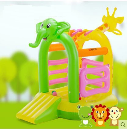 

2017 Free Shipping Child inflatable bouncer home trampoline with sliding board kids inflated trampoline with cute animals shape