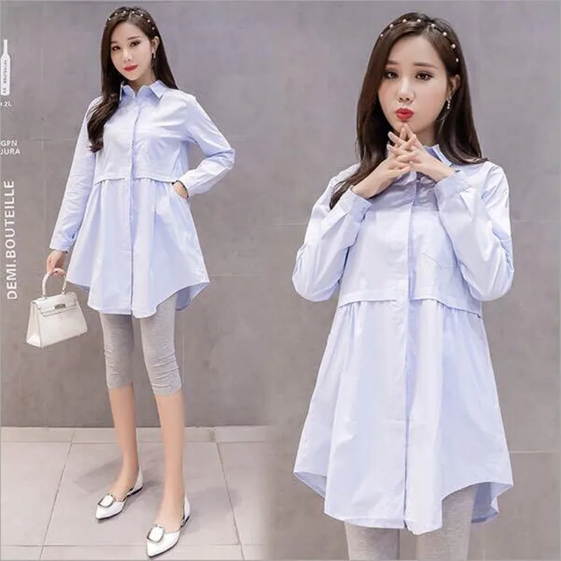 Модные белые хлопковые блузки для беременных свободные рубашки трапециевидной