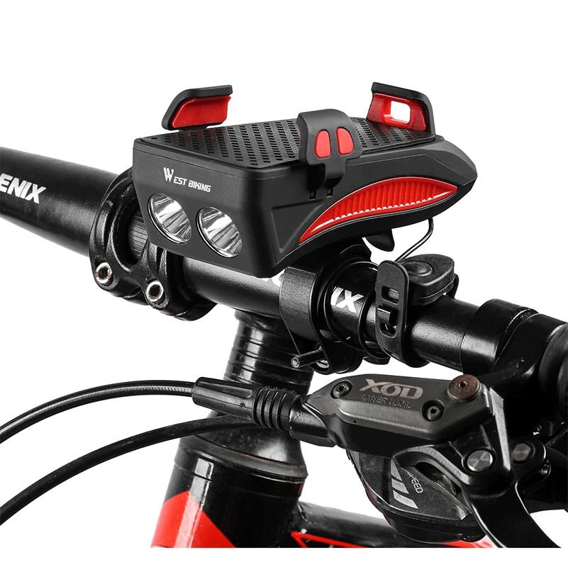 WEST BIKING велосипедный светильник, заряжаемый от USB, флэш-светильник, держатель для телефона, велосипедная лампа 2000/4000 мАч, внешний аккумулятор, велосипедный рожок, светодиодный светильник