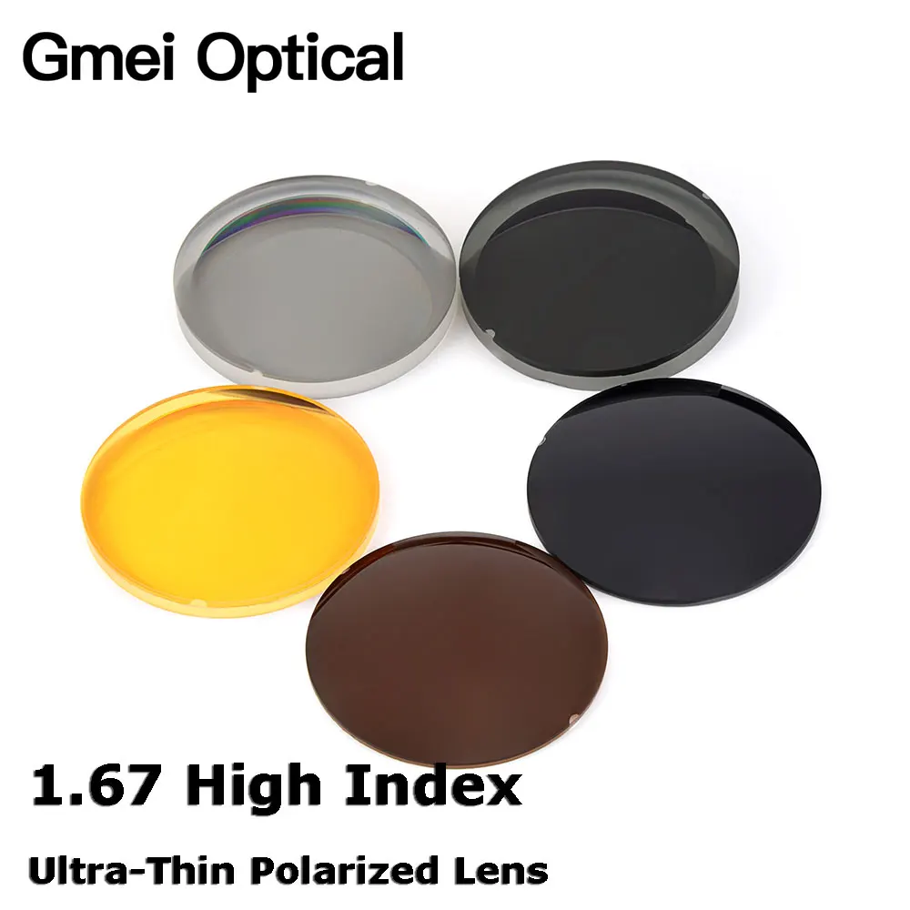Gmei Optical 1.67 High Index Ultra-Thin Polarized Sunglasses Lenses For Driving Fishing UV400 Anti-Glare 5 Colors Optional 2 Pcs