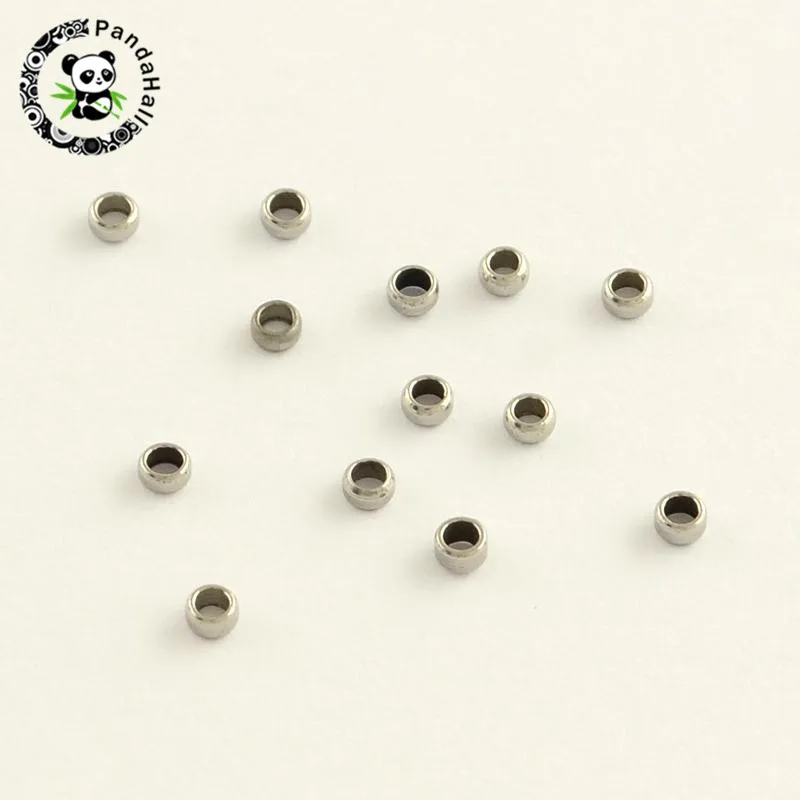 

1000pcs Rondelle 304 Stainless Steel Crimp Beads, Stainless Steel Color, 2x1mm, Hole: 0.5mm