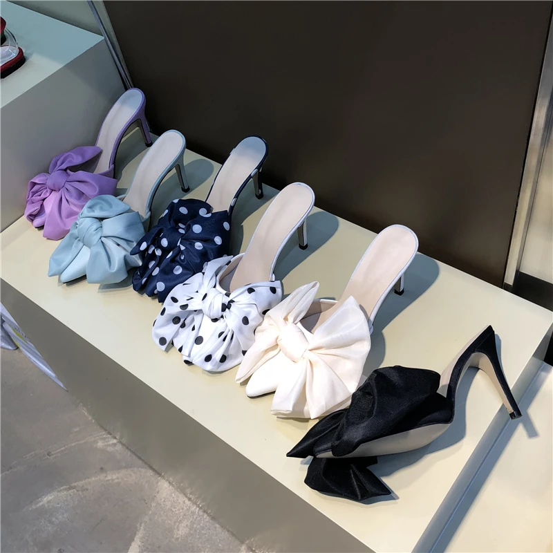 Женские босоножки с бантиками женские острым носком на высоком каблуке женская