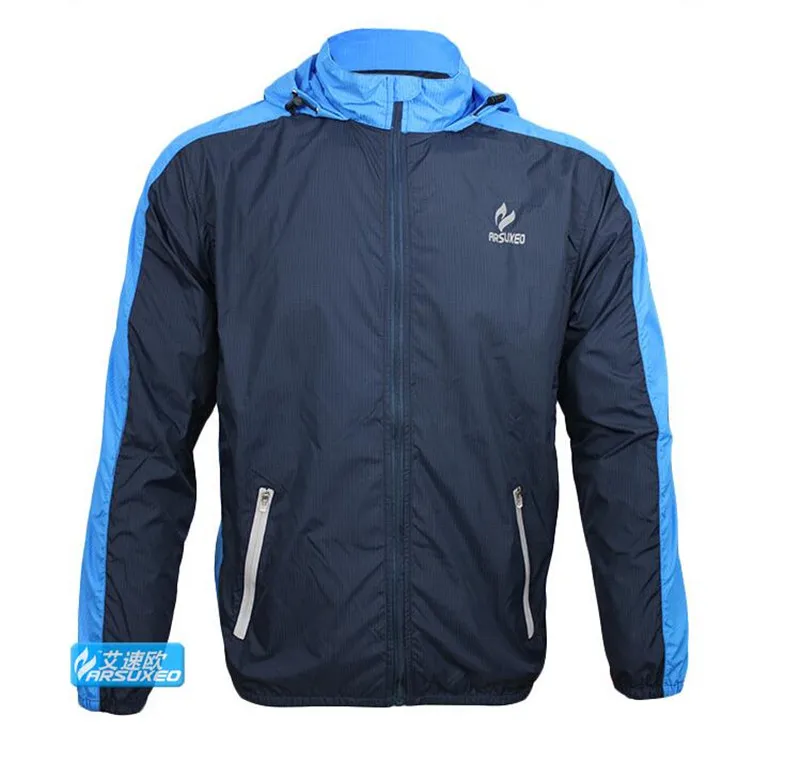 Black blue ARSUXEO, для улицы, для горного велосипеда, мужская куртка, дождевик, спортивный плащ, ветровка, водонепроницаемый, быстросохнущий, для езды на велосипеде, куртка - Цвет: Black blue