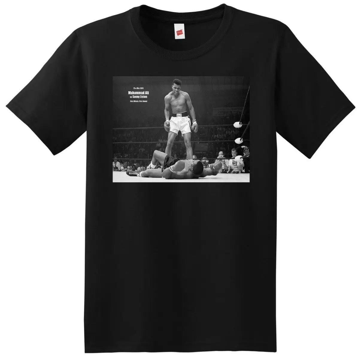 Футболка с надписью «sonny liston fight photo tee»; удобная футболка среднего размера или размера XL; Повседневная футболка с короткими рукавами и принтом