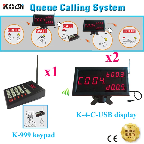 

Queue Calling System Queue Management With LED 2pcs Display + 1 Keypad Call 999 Food Collect For Restaurant Hotel Coffee Shop