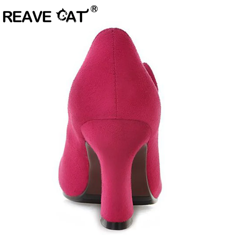 Женские туфли лодочки на высоком каблуке REAVE CAT Модные Повседневные из флока с